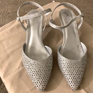 Sliver sparkly kitten heels